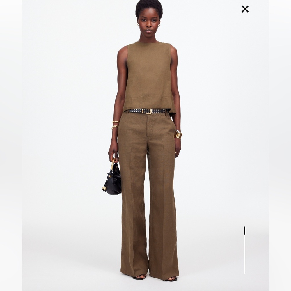 Madewell The Zoe Relaxed Wide Linen Pant - Olive Brown
